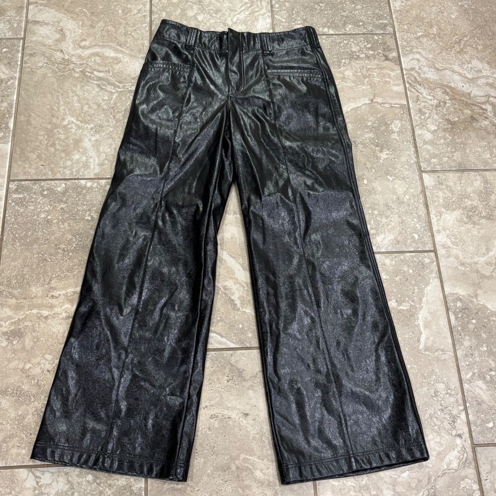 Free People Black Faux Leather Wide Leg Trousers OB1533109 Womens 4